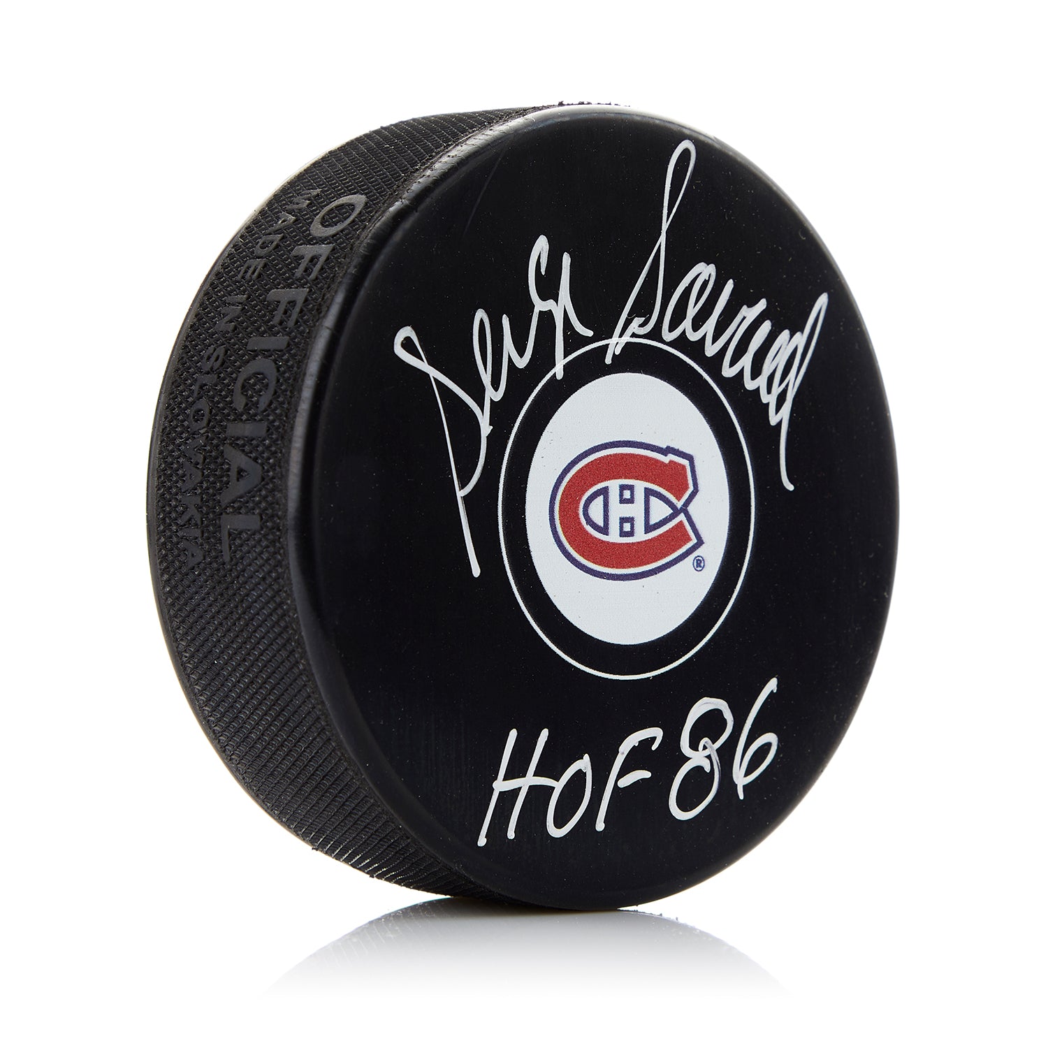 Serge Savard Montreal Canadiens Signed Puck with HOF Note
