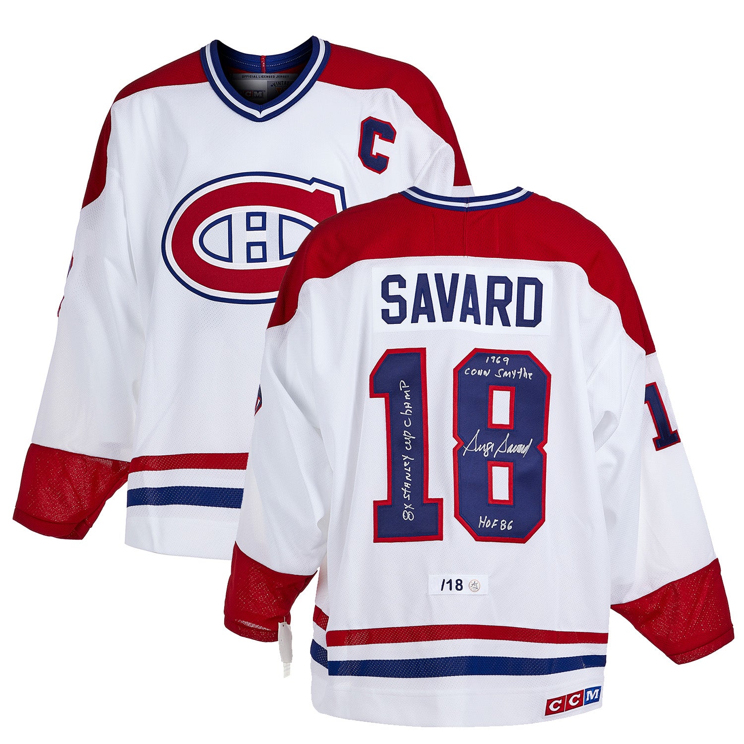 Serge Savard Montreal Canadiens Signed Career Stats CCM Jersey #/18
