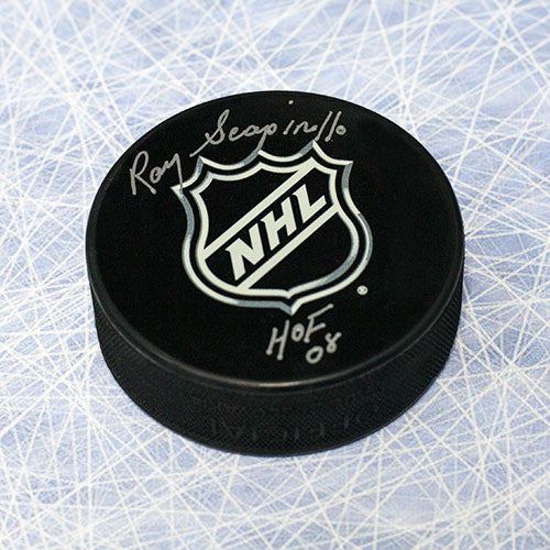 Ray Scapinello NHL Shield Logo Signed Hockey Puck with HOF Note