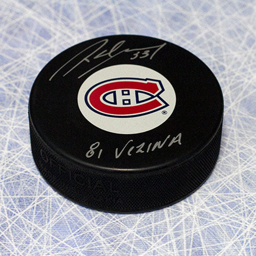 Richard Sevigny Montreal Canadiens Signed Hockey Puck with 81 Vezina Note