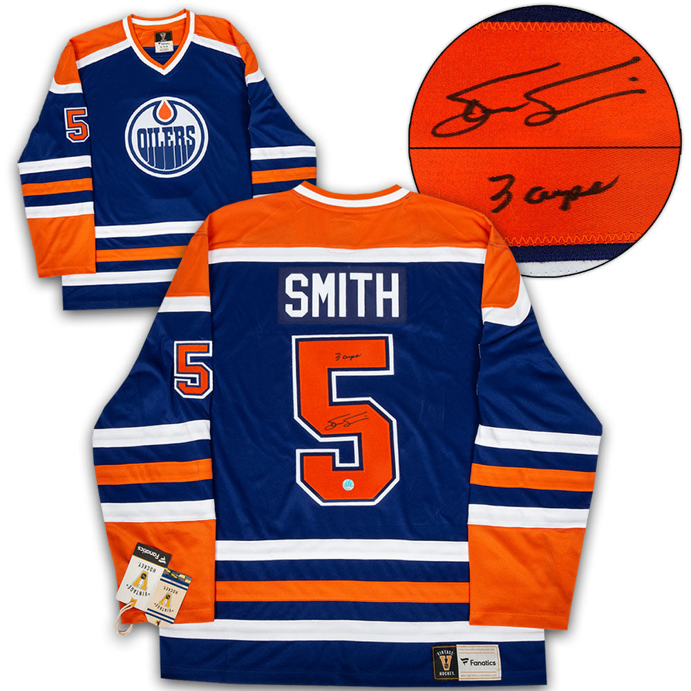 Steve Smith Edmonton Oilers Signed Retro Fanatics Jersey