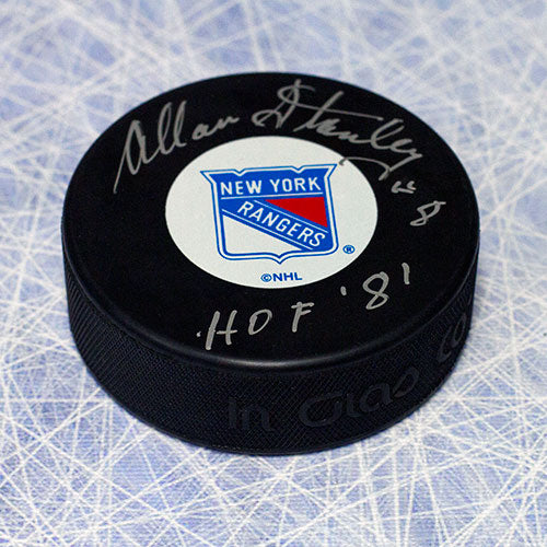 Allan Stanley New York Rangers Signed Hockey Puck with HOF Note