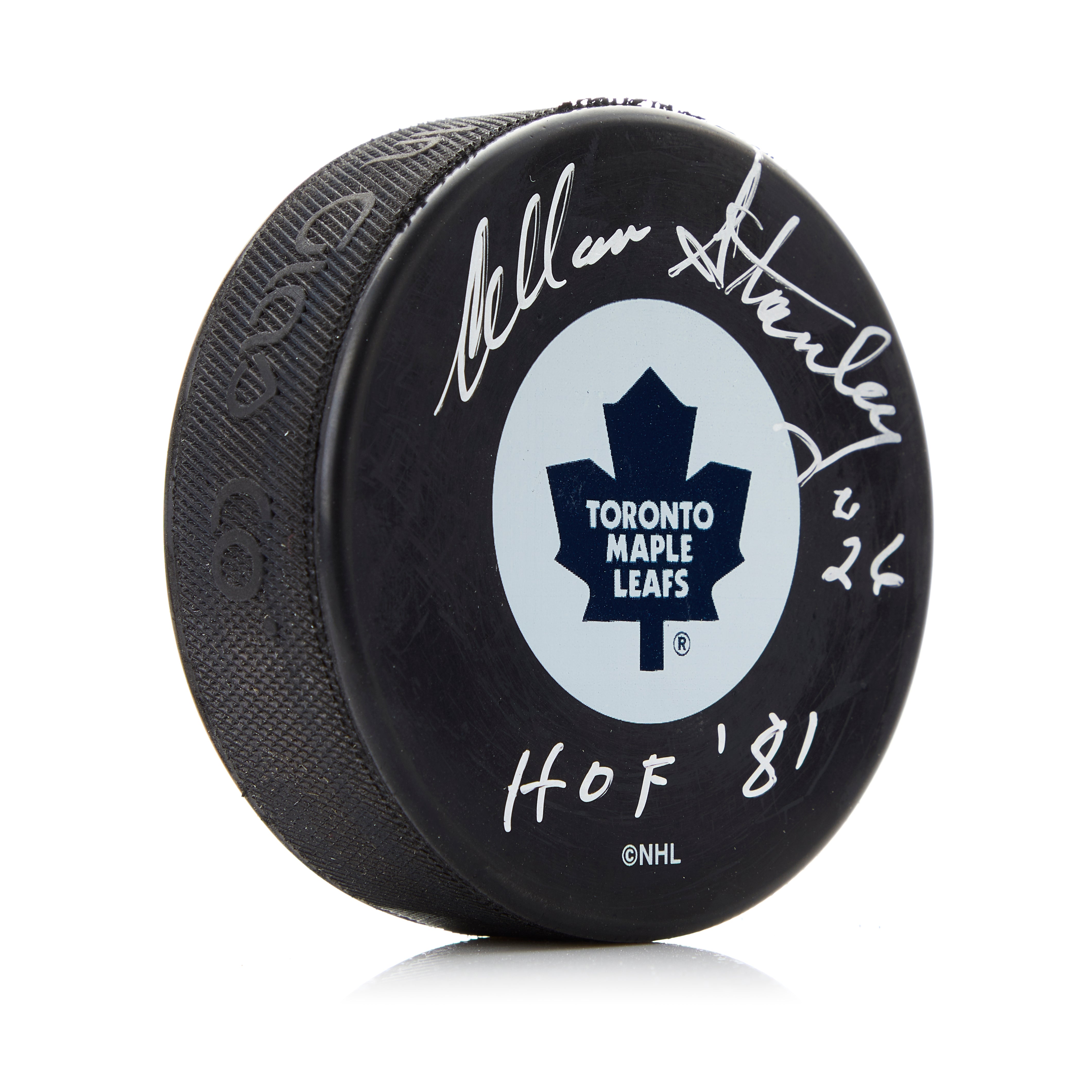 Allan Stanley Signed Toronto Maple Leafs Puck with HOF Note