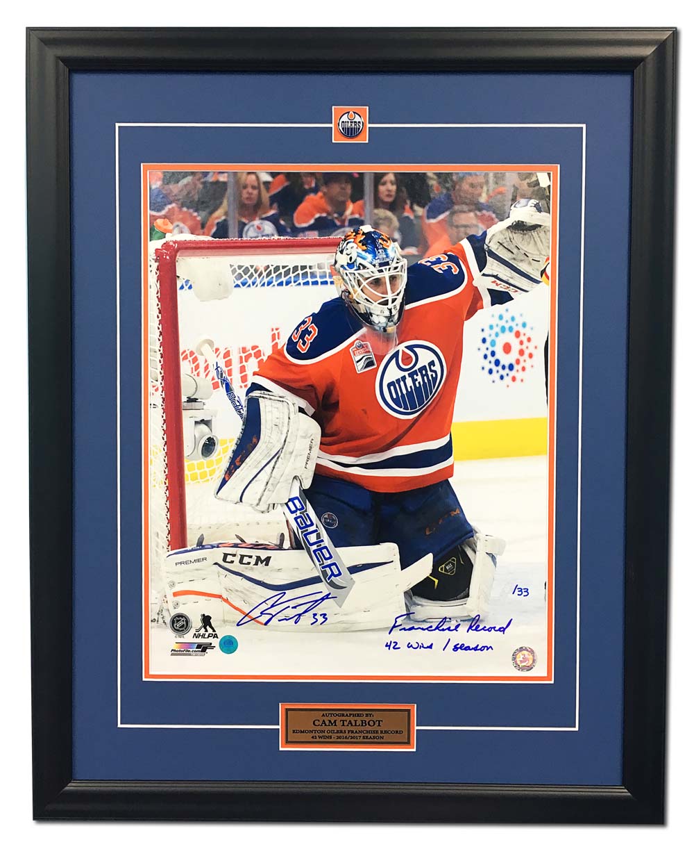 Cam Talbot Edmonton Oilers Signed & Inscribed 42 Wins Record 26x32 Frame #/33
