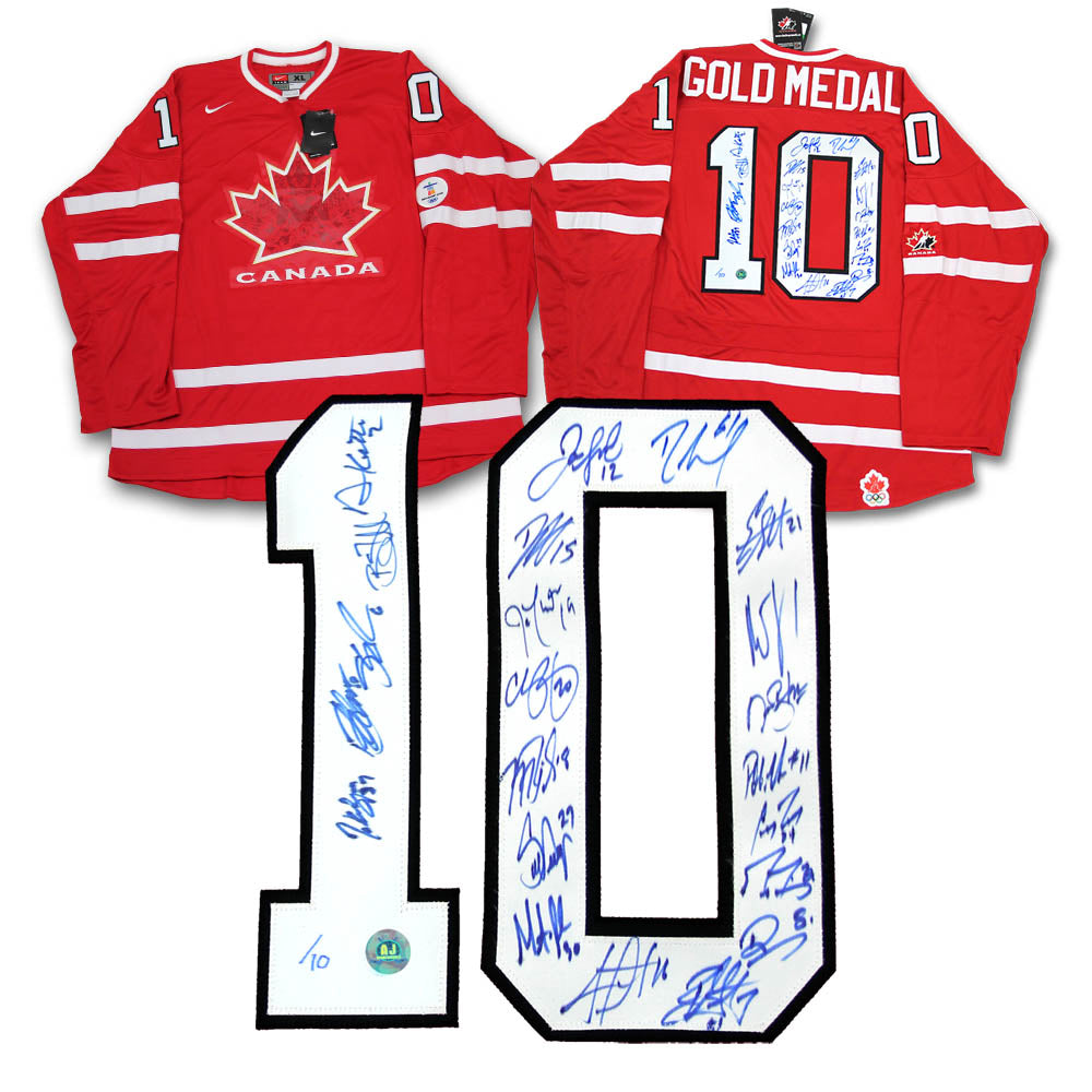 2010 Team Canada 22 Player Team Signed Olympic Gold Medal Jersey #/10