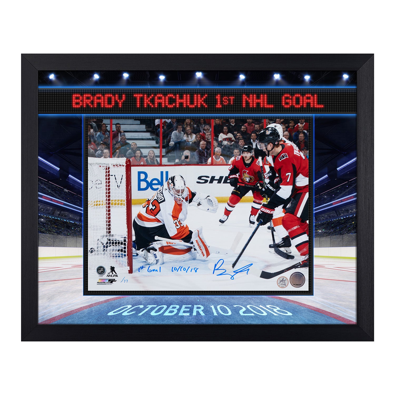 Brady Tkachuk Ottawa Senators Signed & Dated 1st Goal Graphic 19x23 Frame #/77