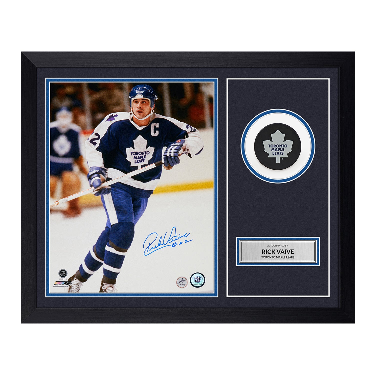 Rick Vaive Signed Toronto Maple Leafs Puck Display 19x23 Frame