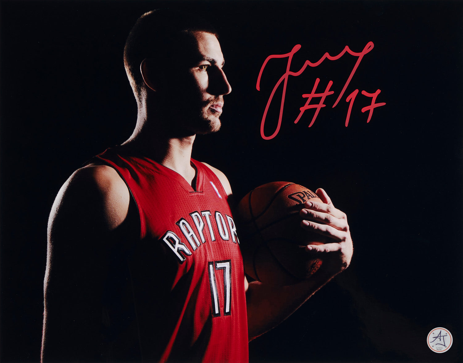 Jonas Valanciunas Signed Toronto Raptors Dark Pose 11x14 Photo