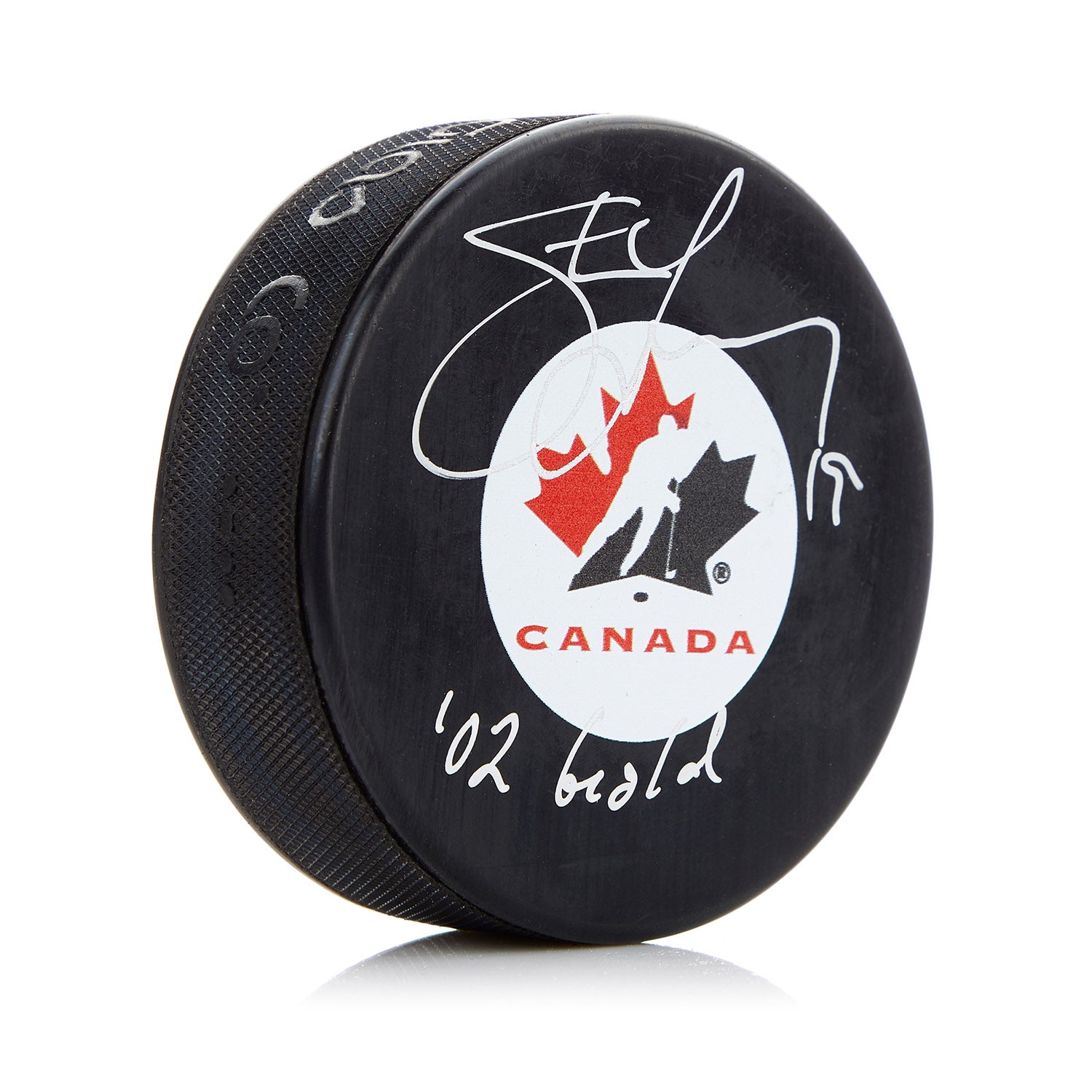 Steve Yzerman Team Canada Signed Hockey Puck with 02 Gold Note