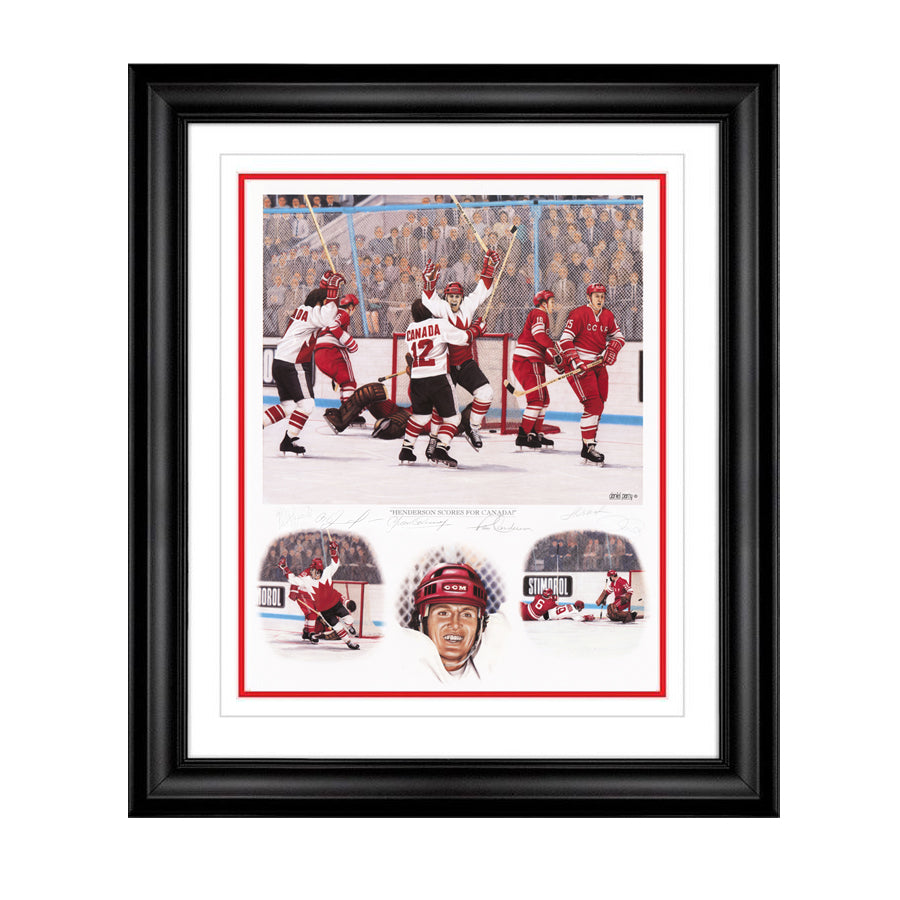 Henderson Scores For Canada Artist Proof Framed Lithograph Autographed by 5 Players - Heritage Hockey™