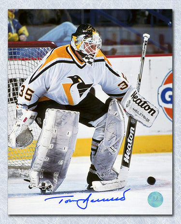 Tom Barrasso Autographed Pittsburgh Penguins Stick Save 8x10 Photo