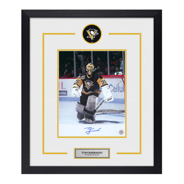 Tom Barrasso Signed Pittsburgh Penguins Puck Logo 23x27 Frame