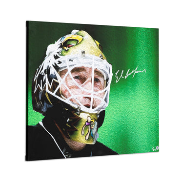 Ed Belfour Autographed Dallas Eagle Mask Profile 26x32 Art Canvas #/20