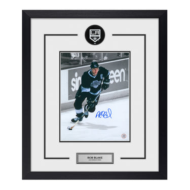 Rob Blake Autographed Los Angeles Kings Puck Logo 23x27 Frame