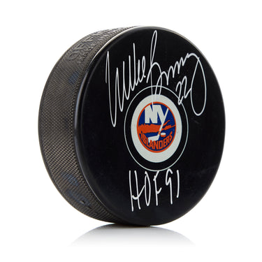 Mike Bossy Signed New York Islanders Hockey Puck with HOF Note