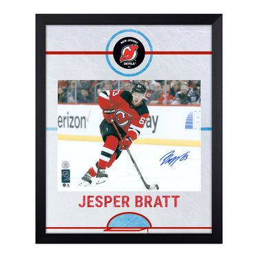 Jesper Bratt Autographed New Jersey Devils Graphic Rink 19x23 Frame