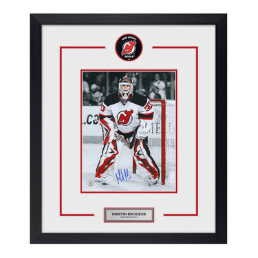 Martin Brodeur Autographed New Jersey Devils Puck Logo 23x27 Frame