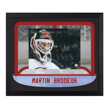 Martin Brodeur Signed New Jersey Goalie Mask Between The Pipes 23x27 Frame