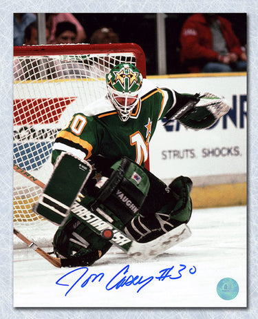 Jon Casey Autographed Minnesota North Stars Kick Save 8x10 Photo