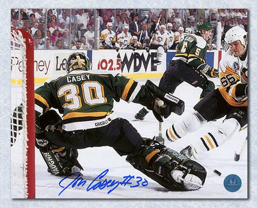 Jon Casey Autographed Minnesota North Stars Mario Lemieux Goal 8x10 Photo