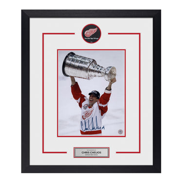 Chris Chelios Signed Detroit Red Wings Puck Logo 23x27 Frame