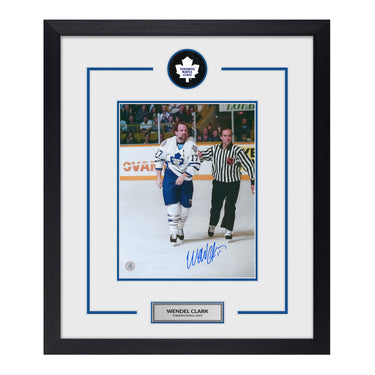 Wendel Clark Autographed Toronto Maple Leafs Puck Logo 23x27 Frame