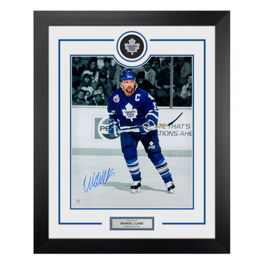 Wendel Clark Signed Toronto Maple Leafs Puck Logo 26x32 Frame
