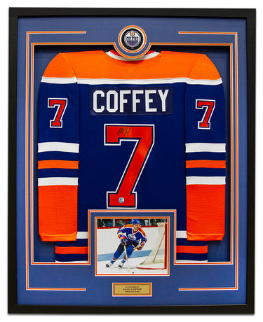 Paul Coffey Signed Edmonton Oilers Puck Logo 36x44 Jersey Frame