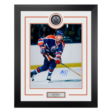 Paul Coffey Signed Edmonton Oilers Puck Logo 26x32 Frame