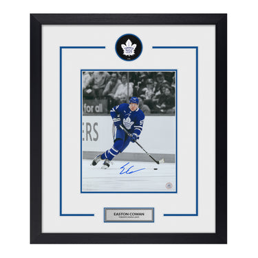 Easton Cowan Autographed Toronto Maple Leafs Puck Logo 23x27 Frame