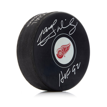 Marcel Dionne Signed Detroit Red Wings Hockey Puck with HOF Note