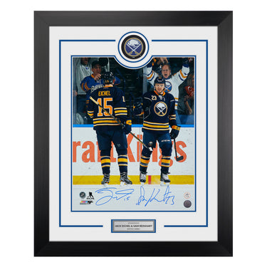 Jack Eichel & Sam Reinhart Dual Signed Buffalo Sabres Puck Logo 26x32 Frame