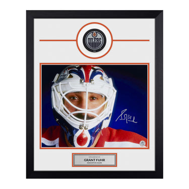 Grant Fuhr Signed Edmonton Oilers Puck Logo 19x23 Frame