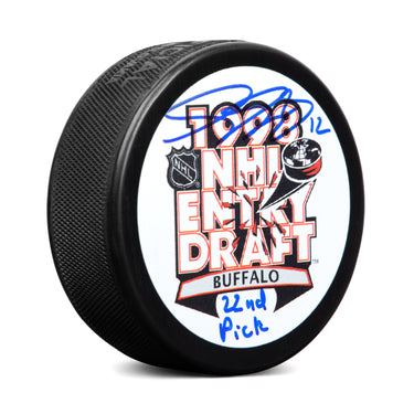 Simon Gagne Signed 1998 NHL Entry Draft Puck with 22nd Pick Note