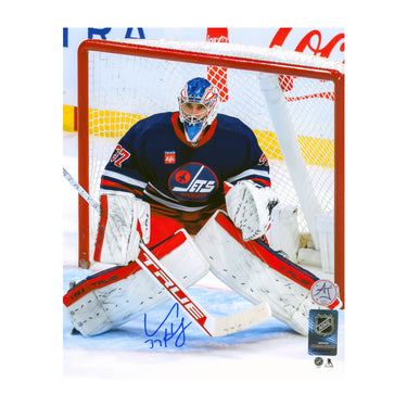 Connor Hellebuyck Autographed Winnipeg Jets Heritage 8x10 Photo