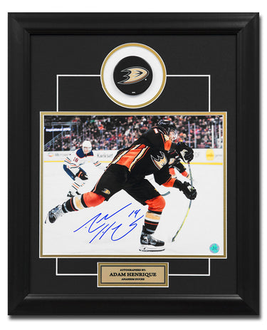 Adam Henrique Signed Anaheim Ducks Puck Logo 19x23 Frame