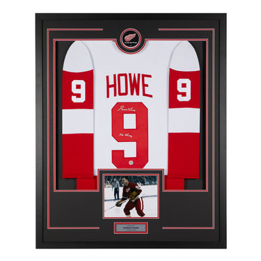 Gordie Howe Signed Detroit Red Wings Puck Logo 36x44 Jersey Frame