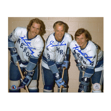 Gordie Howe, Mark Howe & Marty Howe Signed Houston Aeros WHA 8x10 Photo