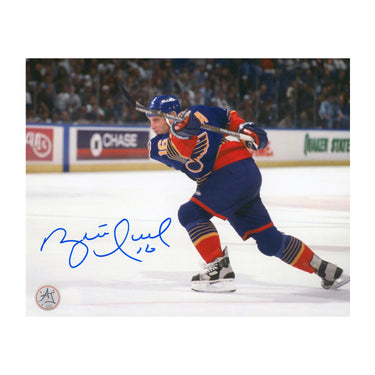 Brett Hull Autographed St Louis Blues Slapshot 8x10 Photo