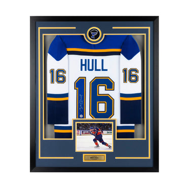 Brett Hull Signed St Louis Blues Puck Logo 36x44 Jersey Frame