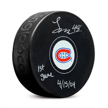 Lane Hutson Montreal Canadiens Signed & Dated 1st NHL Game Hockey Puck