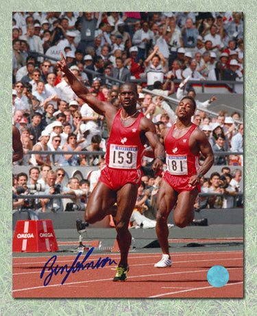Ben Johnson Canada Autographed Record Breaking 100 Meter 8x10 Photo