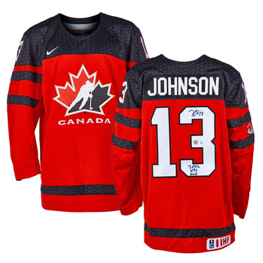 Kent Johnson Team Canada Signed & Inscribed '2022 WJC Gold' Nike Jersey /22