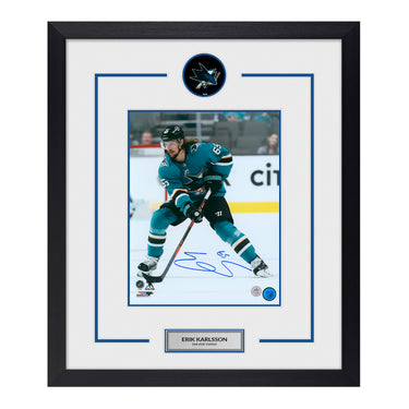 Erik Karlsson Signed San Jose Sharks Puck Logo 23x27 Frame