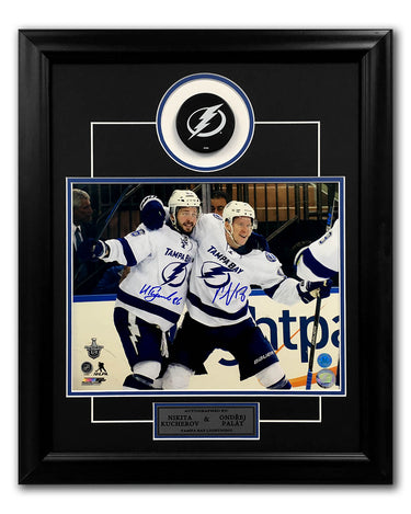 Nikita Kucherov & Ondrej Palat Tampa Bay Lightning Dual Signed 20x24 Puck Frame