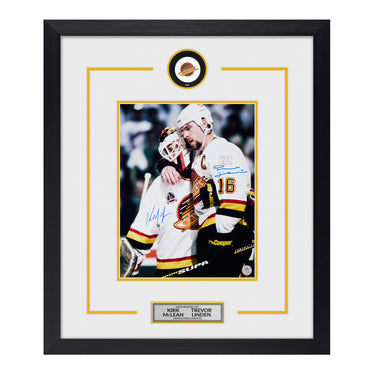 Trevor Linden & Kirk McLean Dual Signed Vancouver Canucks Puck Logo 23x27 Frame
