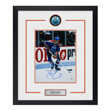 Kevin Lowe Signed Edmonton Oilers Puck Logo 23x27 Frame