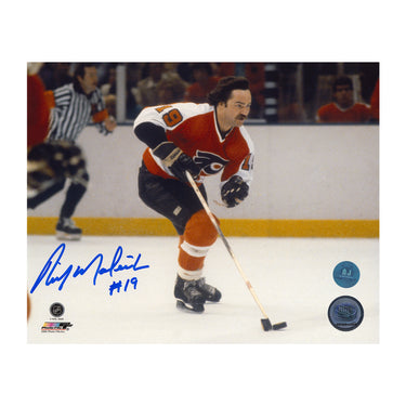 Rick MacLeish Autographed Philadelphia Flyers Puck Rush 8x10 Photo