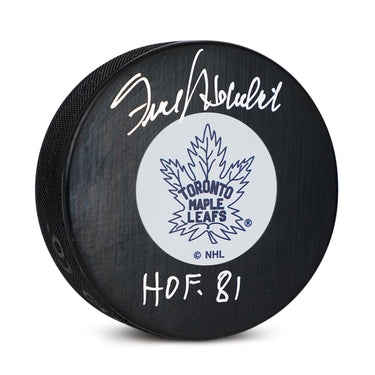 Frank Mahovlich Signed Toronto Maple Leafs Original Six Puck with HOF 81 Note