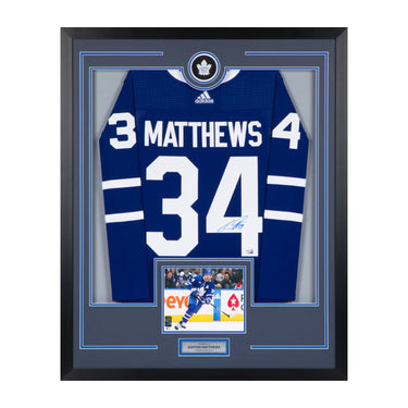 Auston Matthews Signed Toronto Maple Leafs Puck Logo 36x44 Jersey Frame